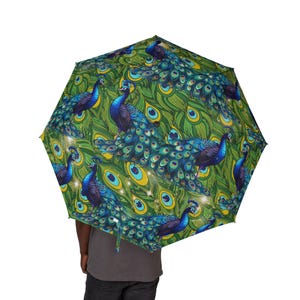 Vibrant Peacock Print Umbrella | Foldable Umbrella for Rainy Days, Stylish Travel Umbrella, Gift for Her, Unique Rain Gear
