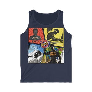Superhero Comic Tank Top: Eat Work Sleep Save The World
