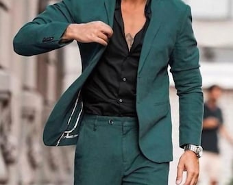 Emerald Green Men's Custom Tailored Wedding Suit Slim Fit Formal