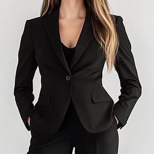 Elegante werkkledingset dames zwart pak, tweedelige blazer en broek (grote matenreeks, aanpasbaar, premium materiaal)