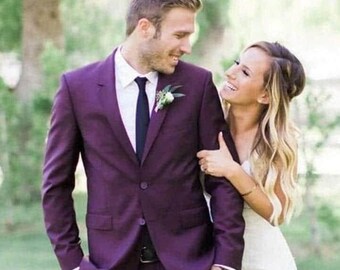 Custom Purple Men's Wedding Suit, Slim Fit Formal Groom Two-Piece Tailored Suit