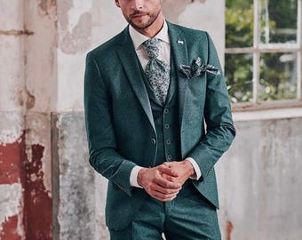 Emerald Green Tweed Suit - Custom Tailored, 3-Piece Wedding Suit