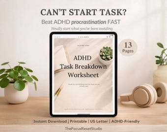 ADHDタスク分解ワークシート｜先延ばしや圧倒されるのを克服する（デジタルダウンロード）