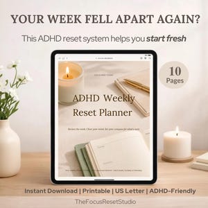 ADHD Veckovis återställningsplanerare | Enkelt system för exekutiv dysfunktion (digital nedladdning)