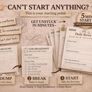 Kann Aufgaben nicht starten? ADHD Starter-Reset-System | Brain Dump + Aufgabenaufschlüsselung + tägliches Zurücksetzen | Stop schnell überwältigen