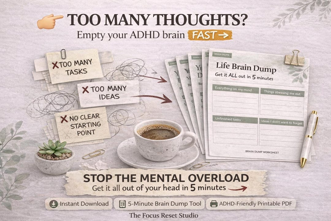 Too Many Thoughts? ADHD Brain Dump Worksheet | Clear Mental Overload ...