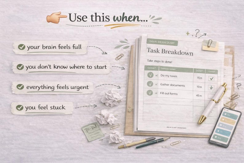 Hoja de trabajo para desglosar tareas en personas con TDAH / Cómo superar la procrastinación y el agobio (Descarga digital) imagen 8