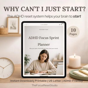 Planificador de concentración para TDAH / Mantén la concentración en sesiones cortas / Alternativa al bloqueo de tiempo para TDAH / PDF imprimible de productividad