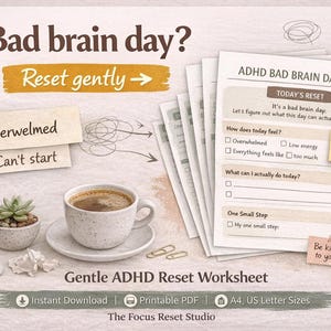 ADHD Bad Brain Day Reset | Overwhelm Relief Printable | Executive Dysfunction Help | Low Energy Day Planner | Gentle ADHD Reset Tool