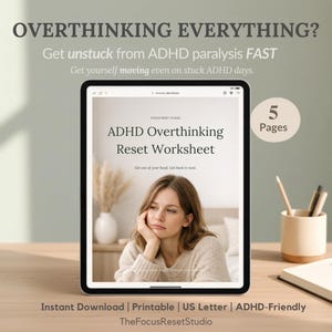 ADHD Overthinking Reset Worksheet | Stop Thought Spirals & Decision Anxiety | Clarity Tool Printable