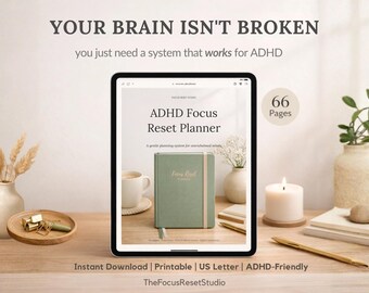 ADHD集中力リセットプランナー｜実行機能システム、日次、週次、月次（デジタルダウンロード）