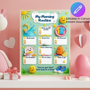 Kids Morning & Evening Routine Chart: Visual Schedule (Printable Editable PDF