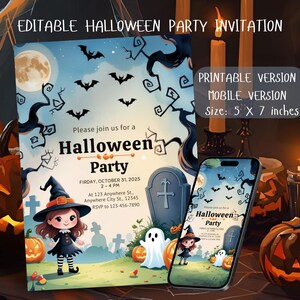 Editable Halloween Party Invitation: Witch Theme, Kids Trick or Treat (Printable PDF)