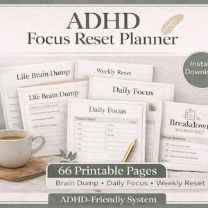 Ultimate ADHD Productivity Planner | Focus Reset System | Brain Dump Daily Weekly Monthly | Executive Function Planner PDF