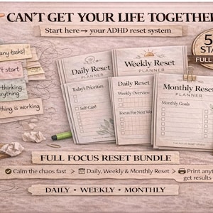 Nie możesz ogarnąć swojego życia? System pełnego resetu ADHD | Planer dzienny, tygodniowy, miesięczny | Pomoc w dysfunkcjach wykonawczych