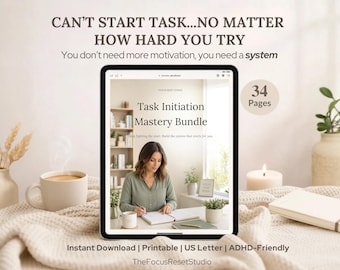ADHD Task Initiation Bundle, Procrastination Help, Activation System (Printable)