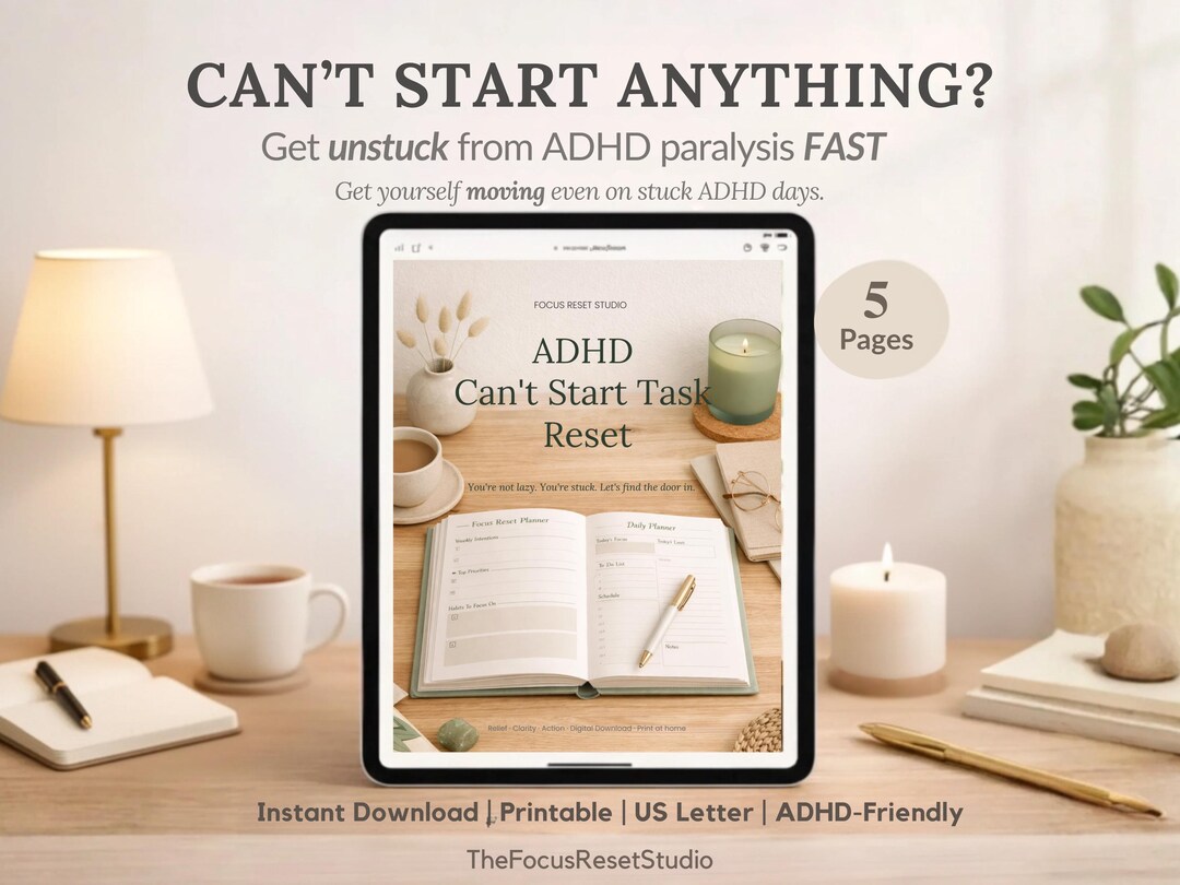 ADHD Task Initiation Reset Printable, Overwhelm Worksheet, Start Tasks ...