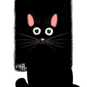Ilustracja BLACKCAT Ilustracja czarnego kota – Rysunek tuszem kota – Minimalistyczna sztuka ścienna z kotem – Czarownicowy wystrój domu – Do druku lub oryginalna