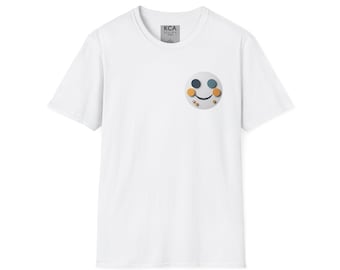 Abstract Smiling Moon Face T-Shirt | Minimalist Chest Print Tee