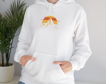 Retro Sunset Mountain-hoodie | Minimalistische buitenafbeelding
