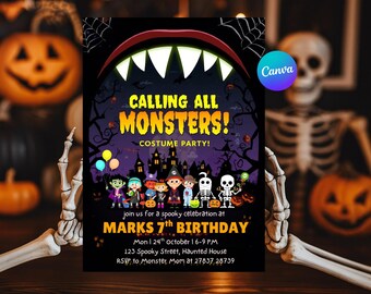Halloween Monster Birthday Invitation | Spooky Costume Party (Digital Download)