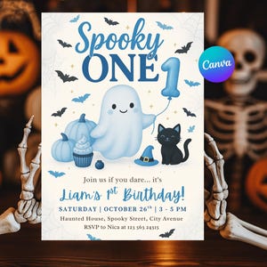 Spooky ONE Birthday Invitation | Halloween 1st Birthday Party Invite | Editable Boy Spooky One Invite | Digital Download | Editable Template