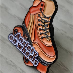 Anxiety on wheels roller skating anxiety 1" soft enamel pin