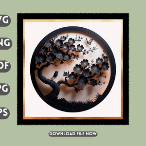 3D Cherry Blossom Tree Shadow Box | Layered Sakura Tree SVG Files (Digital Download)
