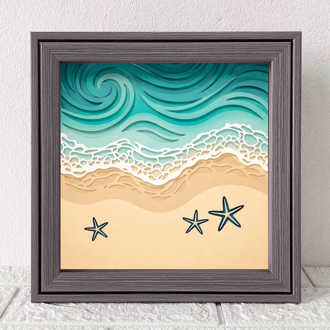Beach Sea Shadow Box SVG, Layered Paper Cut Coastal Wall Art, Cricut ...
