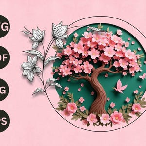 3D Kirschblüte 3D Schattenbox | Layered Sakura Baum Frühling Dekor | Florale Cricut SVG-Dateien für Papiermodelle