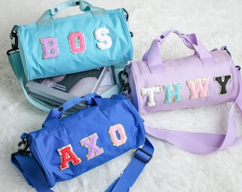Gepersonaliseerde chenille danstas met letter, cheerleading reistas met eigen naam, gepersonaliseerd cadeau voor haar