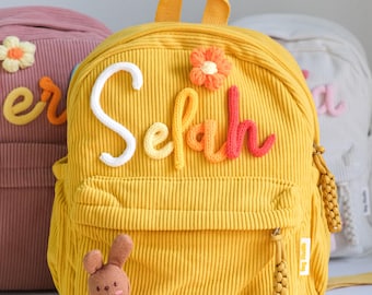 Personalized Corduroy Kids Backpack: Custom Name Toddler School Bag