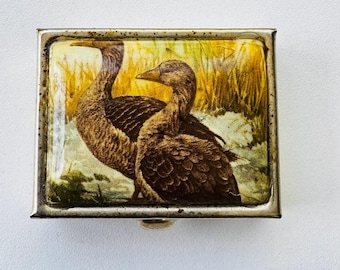 Caja antigua para pastillas con escena de pato y ganso, 2 compartimentos, París, Francia, BELLEZA