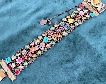 Vintage Michal Negrin Handmade Floral Bracelet Swarovski Crystals