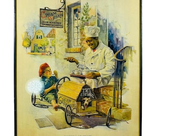 Vintage Cream of Wheat Getting Up Steam 1924 Edward Brewer Ingelijste print in loodverf SCHOONHEID