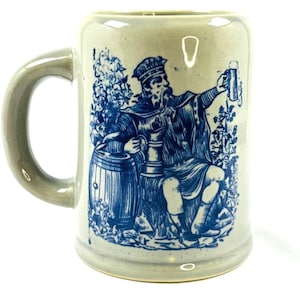 Rare Vintage Japan Ceramic Beer Stein Blue Transferware King Tavern Man Cave