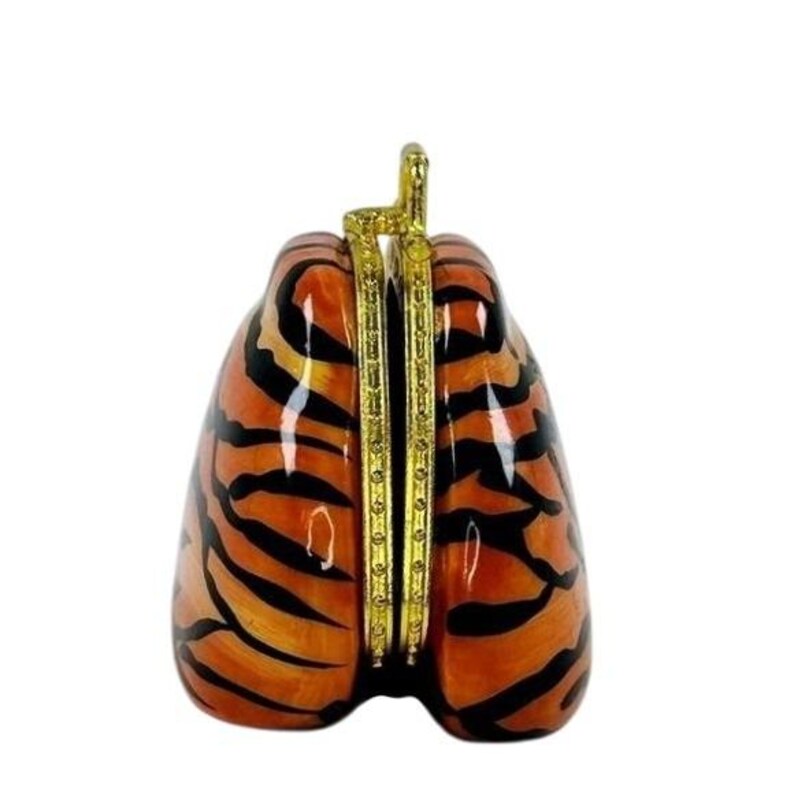 Vintage Y2K miniatuur pillendoosje tijgerprint portemonnee stijl metalen scharnierend deksel Safari afbeelding 2