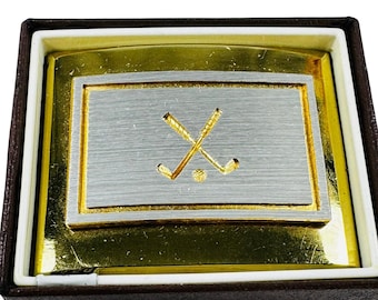 Fibbia per cintura Dante VTG bicolore oro argento mazze da golf MCM anni '70 papà nonno