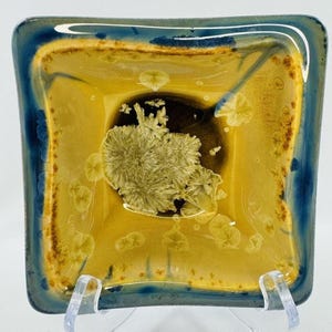 Edgecomb Potters Blue Gold Crystalline Glaze Trinket Dish Maine Organic Earthy