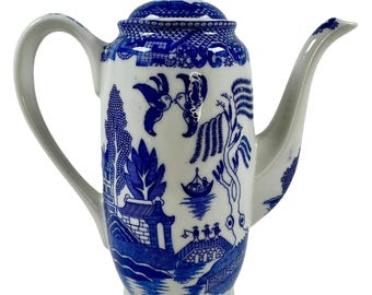 Cafetera vintage de sauce azul, tetera chinoiserie azul y blanca, 7,5 pulgadas
