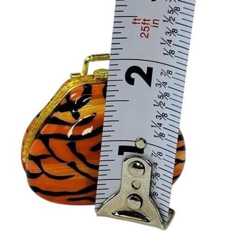 Vintage Y2K miniatuur pillendoosje tijgerprint portemonnee stijl metalen scharnierend deksel Safari afbeelding 6