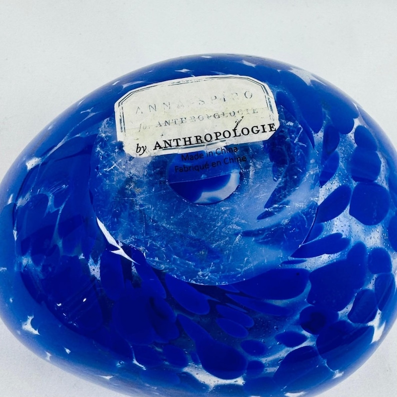 Anthropologie Art Glass Blown Pebble Paperweight Cobalt Blue by Anna Spiro image 2