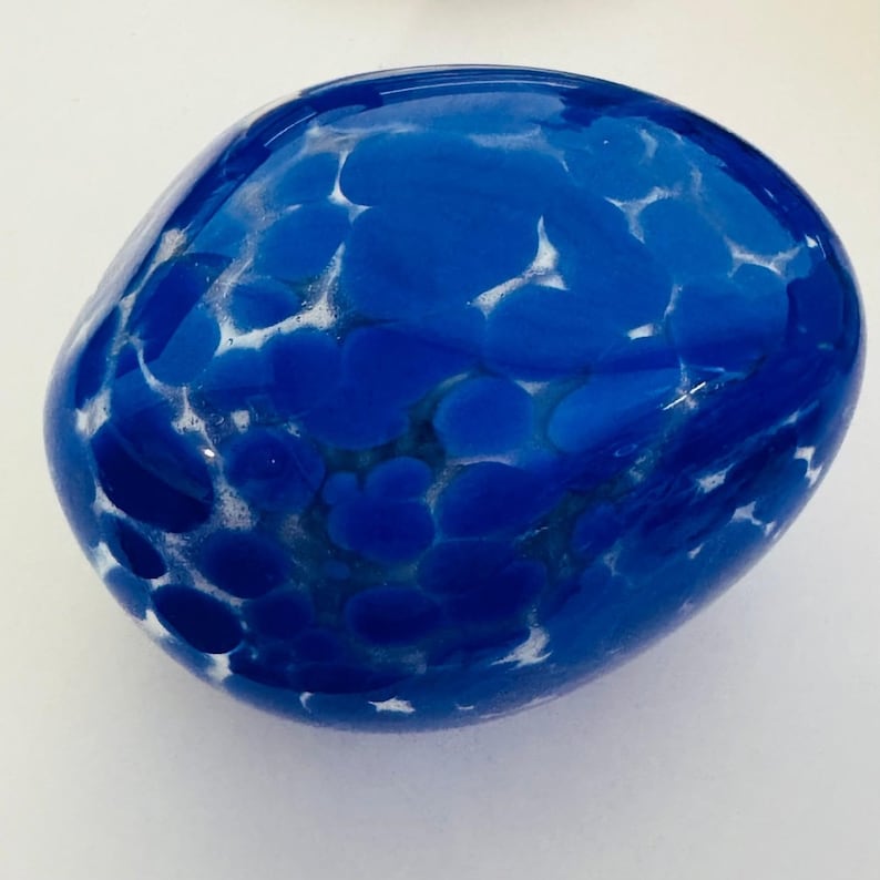 Anthropologie Art Glass Blown Pebble Paperweight Cobalt Blue by Anna Spiro image 1