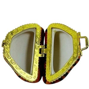 Vintage Y2K miniatuur pillendoosje tijgerprint portemonnee stijl metalen scharnierend deksel Safari afbeelding 3