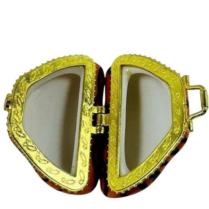 Vintage Y2K miniatuur pillendoosje tijgerprint portemonnee stijl metalen scharnierend deksel Safari afbeelding 3