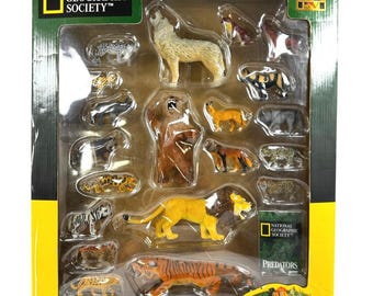 Set di giocattoli National Geographic Predators fuori produzione, 20 personaggi, scatola aperta, mai usato. Classico
