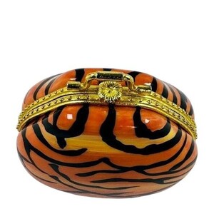 Vintage Y2K miniatuur pillendoosje tijgerprint portemonnee stijl metalen scharnierend deksel Safari afbeelding 4