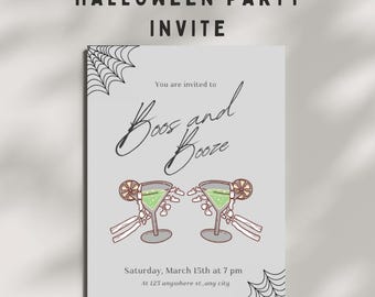 Boos and Booze Halloween Party Invitation, Skeleton Cocktail Design, Adult Halloween Party Digital Invitations