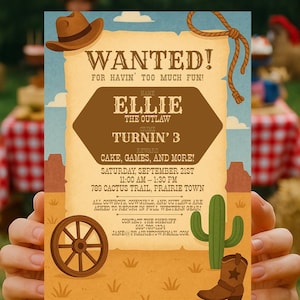 Western Birthday Invitation | Wanted Poster Cowboy Party Invite | Editable Canva Template | Cowgirl Birthday | Instant Download