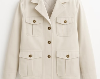 Cream Safari Utility Jacket – Classic Beige Field Coat